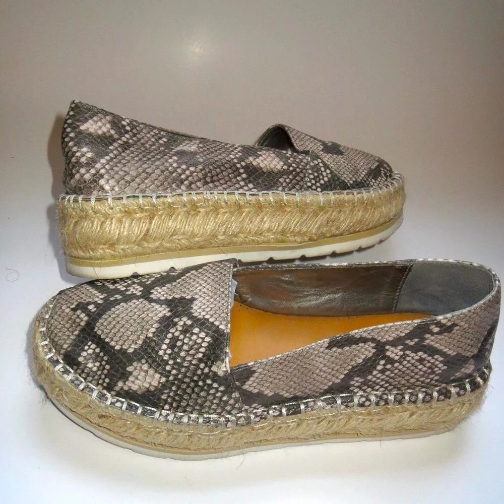 Sz 7.5 Carlos Santana Snake Platform Edith Espadrille SlipOn Shoes Natural Brown